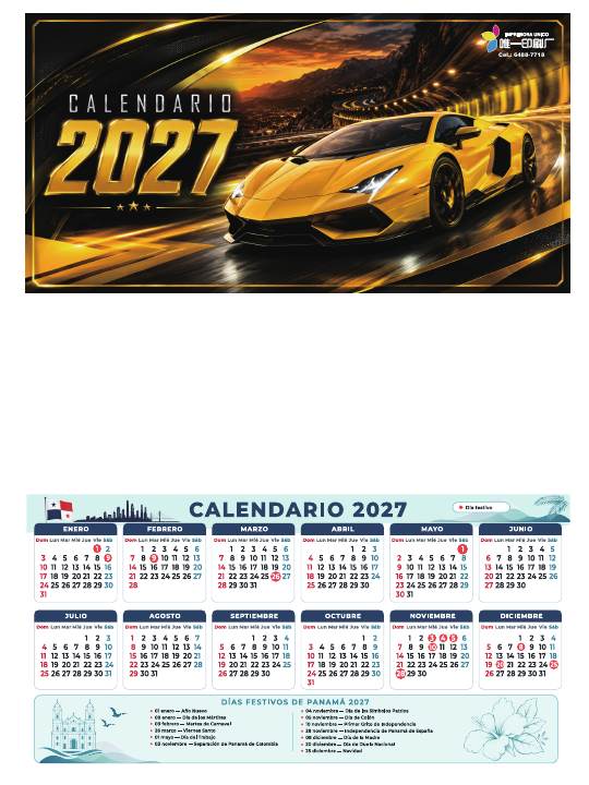 2027 日历：Carro · 汽车